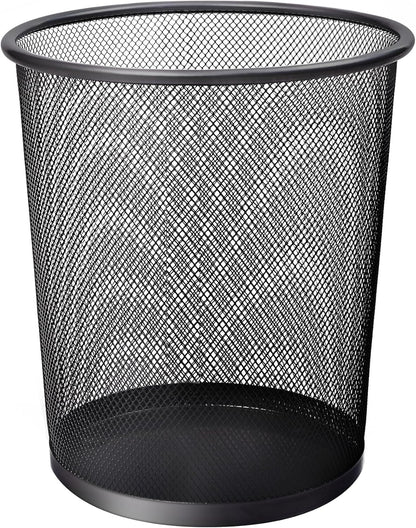KEPLIN Round Trash Can Bin - 1 Pack Black Non-slip Mesh Bins | Waste Paper Bin