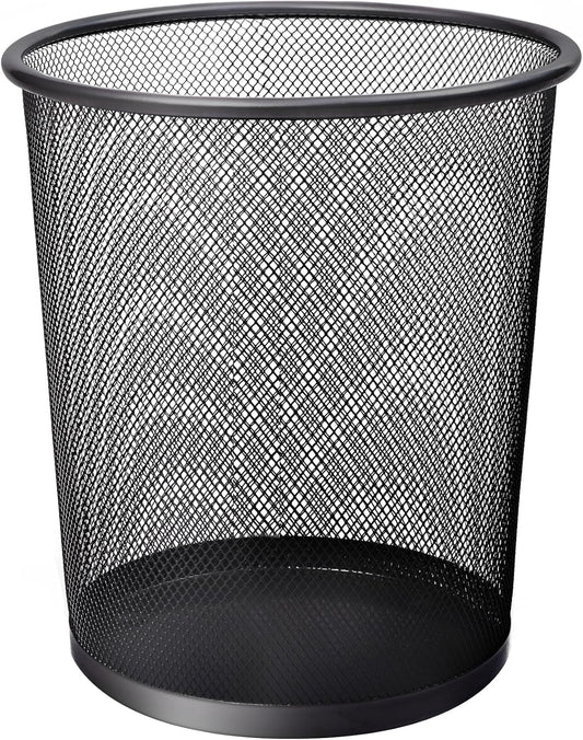 KEPLIN Round Trash Can Bin - 1 Pack Black Non-slip Mesh Bins | Waste Paper Bin