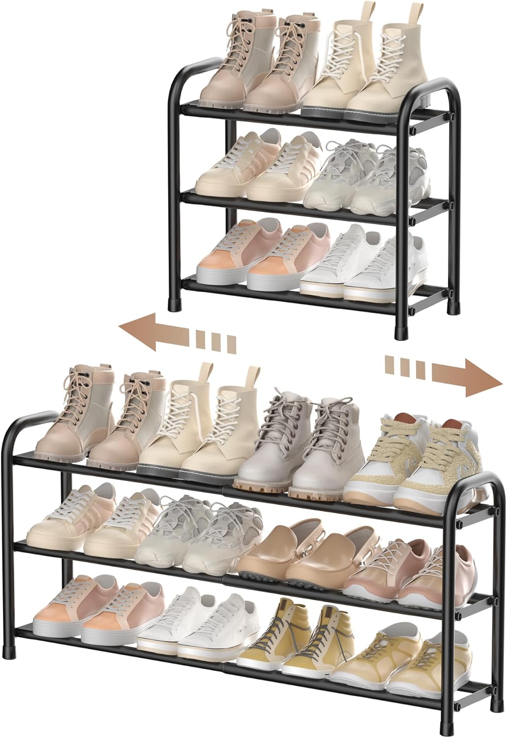 ENJOYBASICS Expandable Shoe Rack, 3 Tier Adjustable Shoe Organizer Shelf for Closet