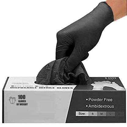 PANKTI Black Nitrile Disposable Gloves - Latex-Free, Powder-Free, Pack of 100, Strong and Puncture (Large)