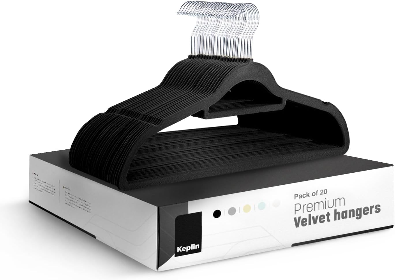 KEPLIN Velvet Hangers 20 Pack - Non-Slip Clothes Hangers with Tie Bar & 360° Hook
