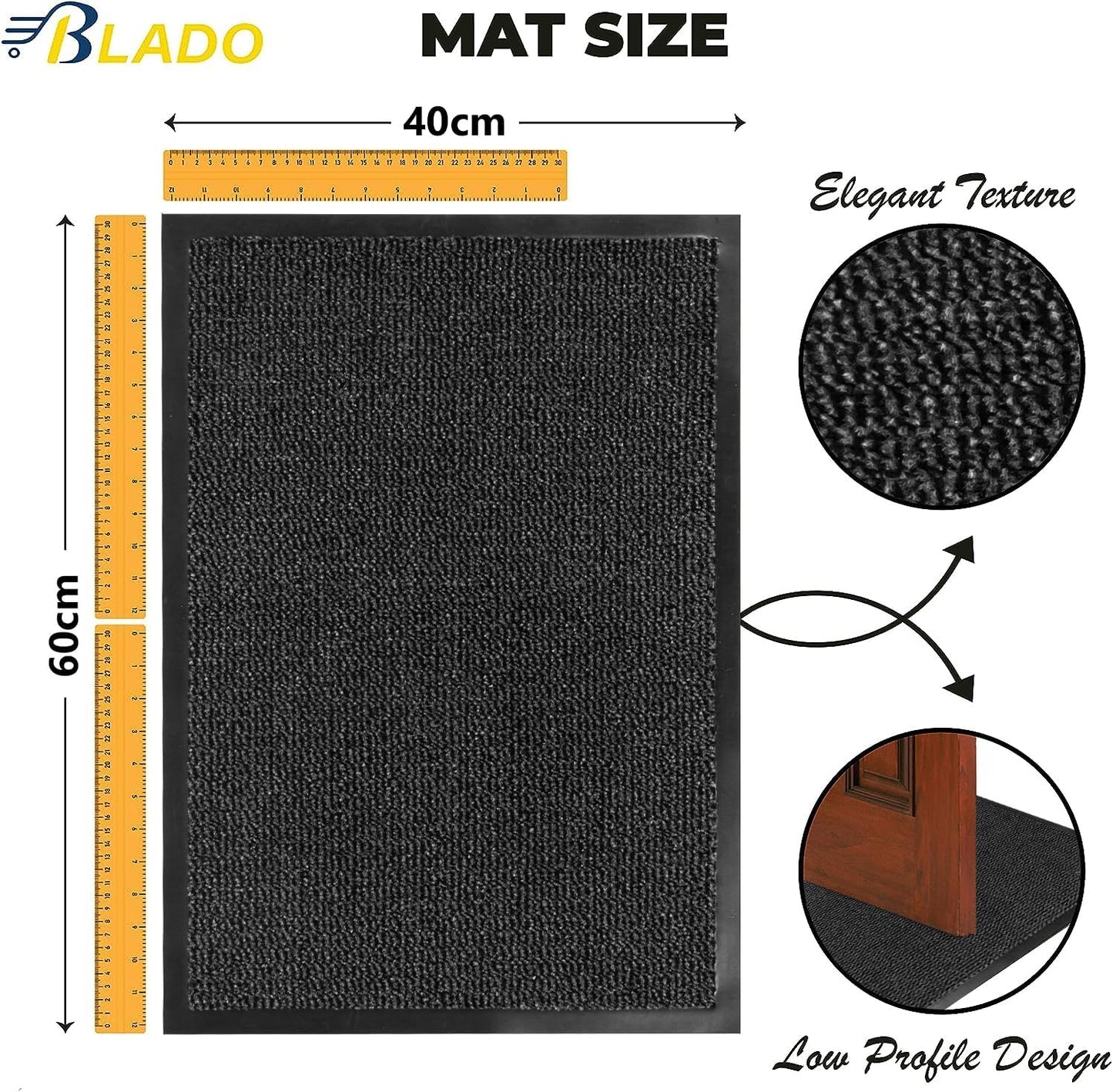 BLADO Washable Door Mats Indoor & Outdoor - Non-Slippery Heavy Duty - Stylish & Large Rubber - Perfect Dust Grabbing Doormat (Anthracite, 40cm x 60cm)