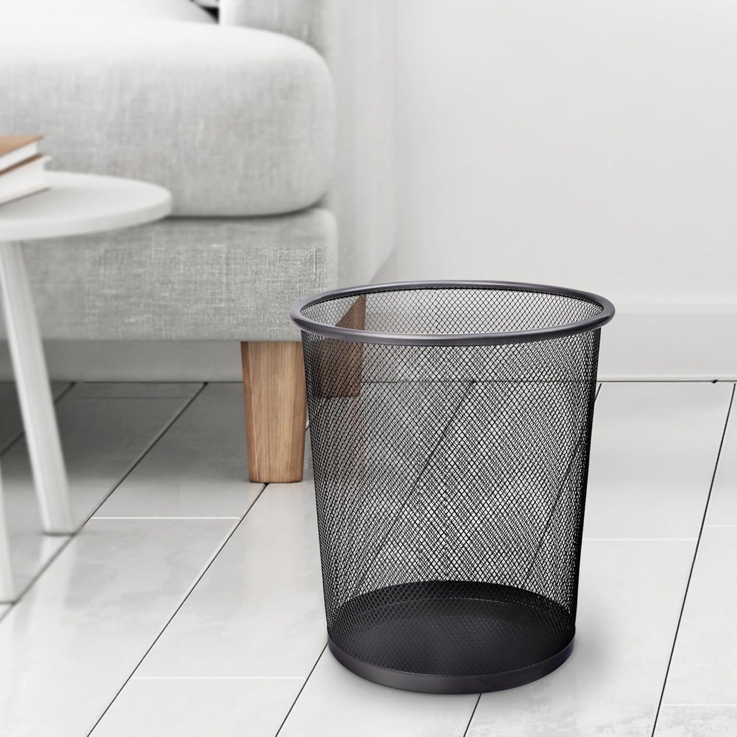 KEPLIN Round Trash Can Bin - 1 Pack Black Non-slip Mesh Bins | Waste Paper Bin