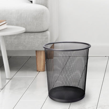 KEPLIN Round Trash Can Bin - 1 Pack Black Non-slip Mesh Bins | Waste Paper Bin