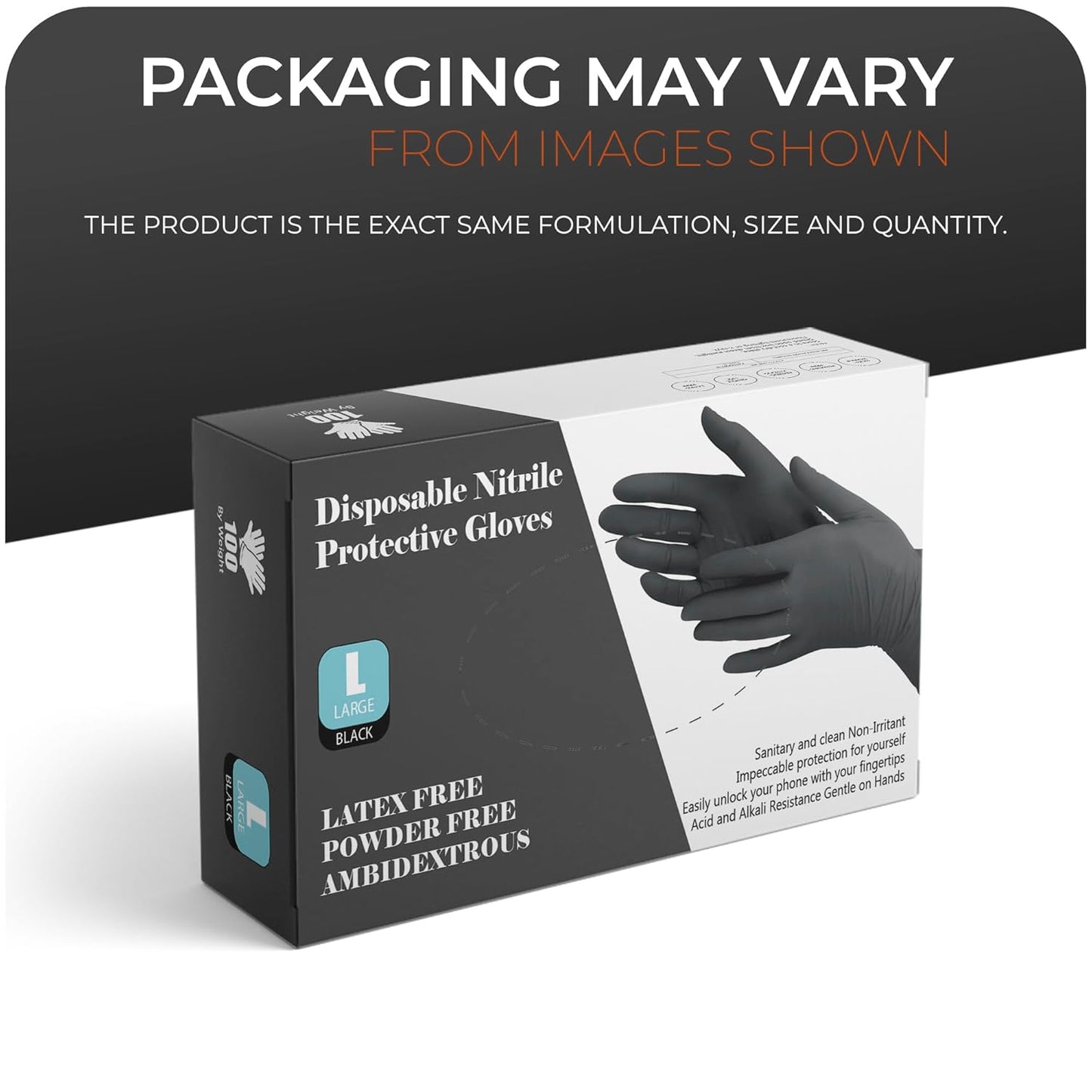 PANKTI Black Nitrile Disposable Gloves - Latex-Free, Powder-Free, Pack of 100, Strong and Puncture (Large)