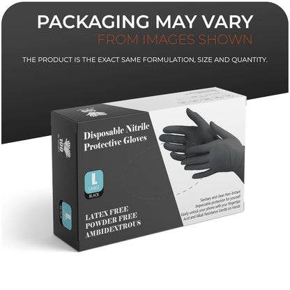 PANKTI Black Nitrile Disposable Gloves - Latex-Free, Powder-Free, Pack of 100, Strong and Puncture (Large)
