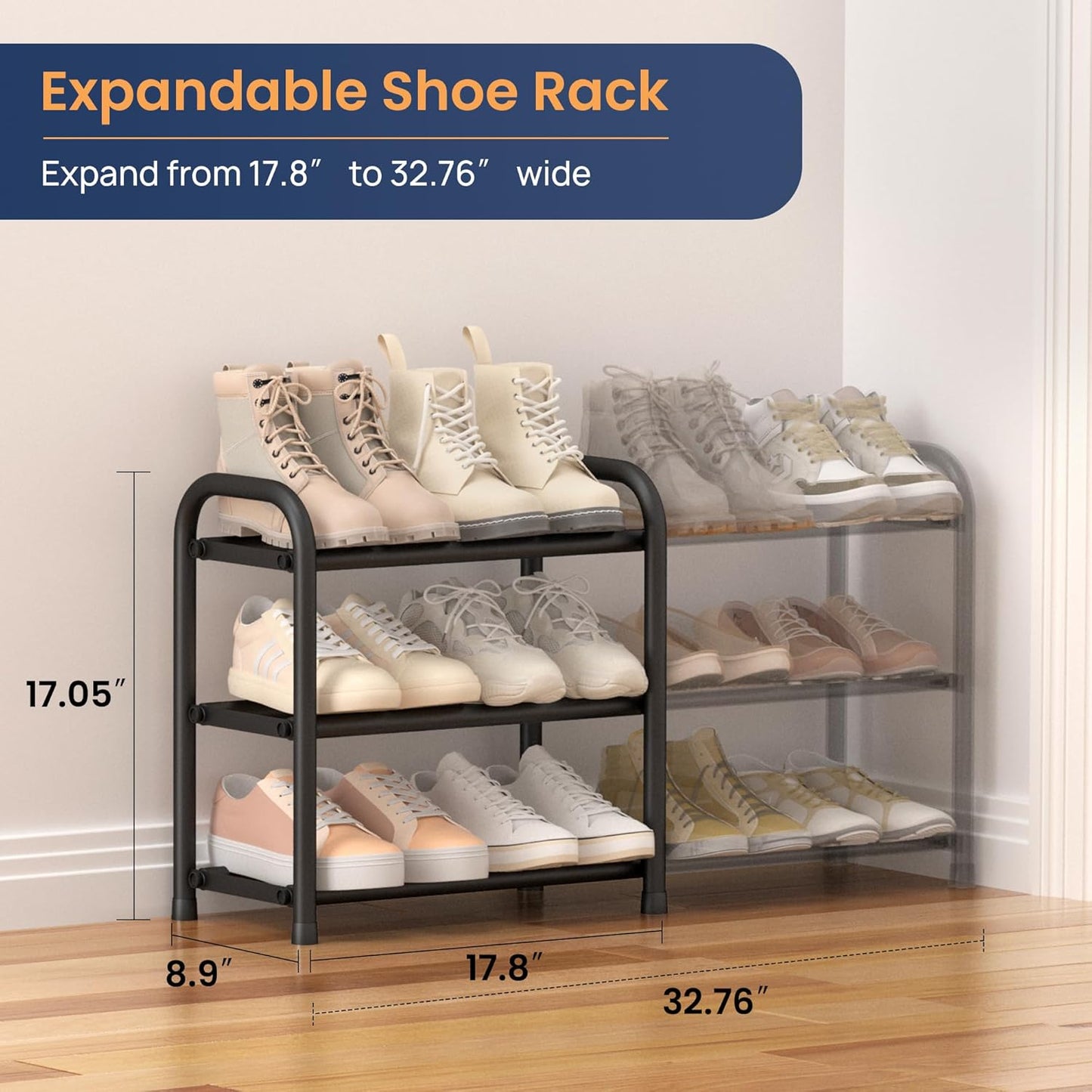 ENJOYBASICS Expandable Shoe Rack, 3 Tier Adjustable Shoe Organizer Shelf for Closet