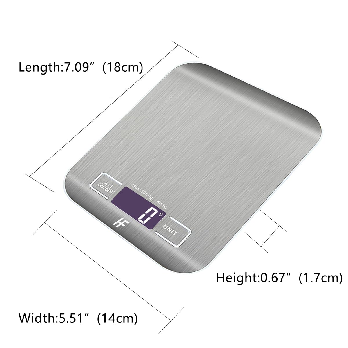HomeFashion 5kg 1g 11lb Digital Kitchen Scales Food Scale with stainless steel Platform Electronic Cooking Backlit LCD Display Multifunction for Home and Office Use