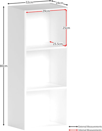 Vida Designs Oxford 3 Tier Cube Bookcase, White Wooden Shelving Display Storage Unit Office Living Room Furniture