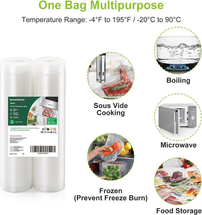Bonsenkitchen Vacuum Sealer Rolls Bags, 2 Packs 28 cm x 600 cm Storage Bags (Total 12 m), BPA Free