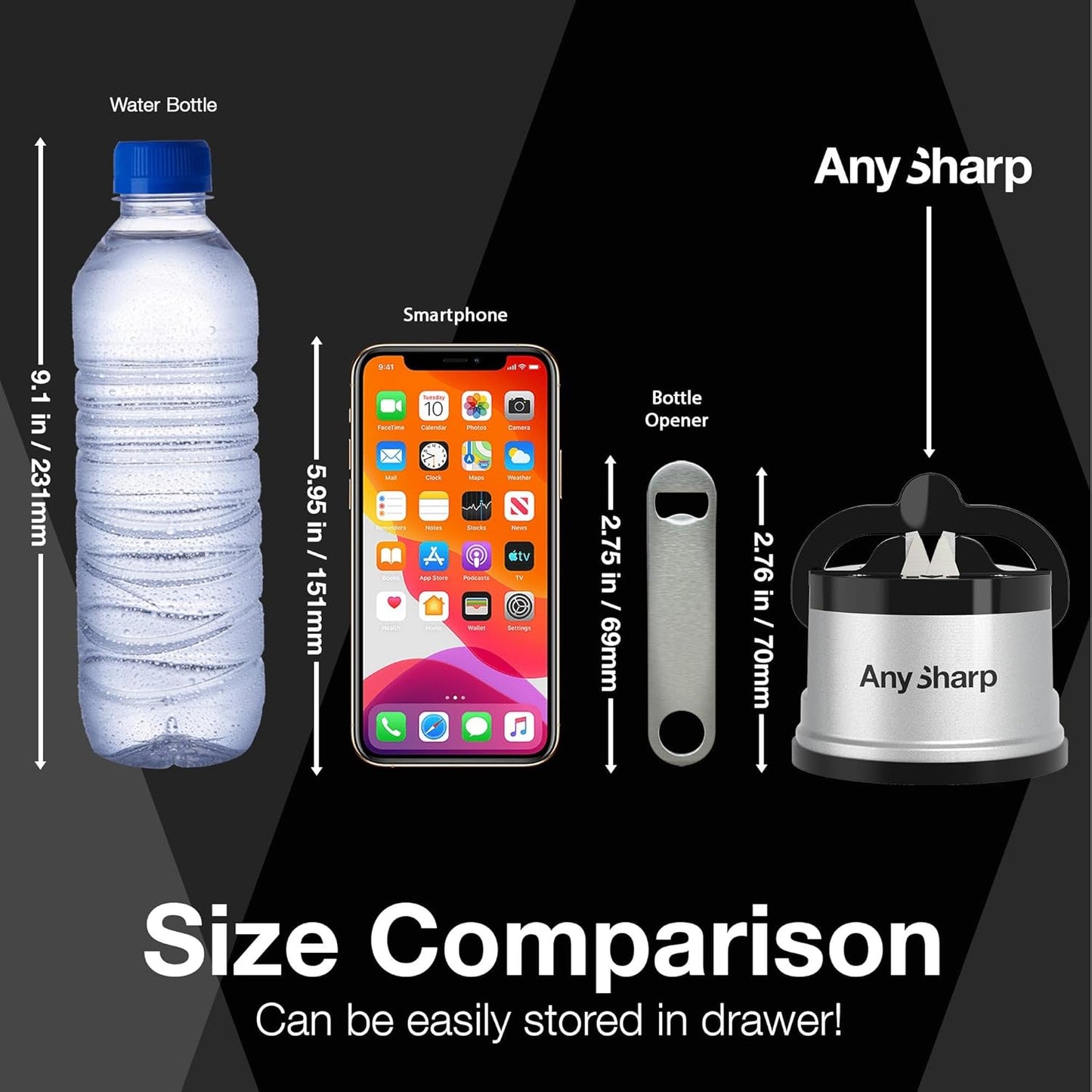 AnySharp Knife Sharpener, Hands-Free Safety, PowerGrip Suction, Safely Sharpens All Kitchen Knives