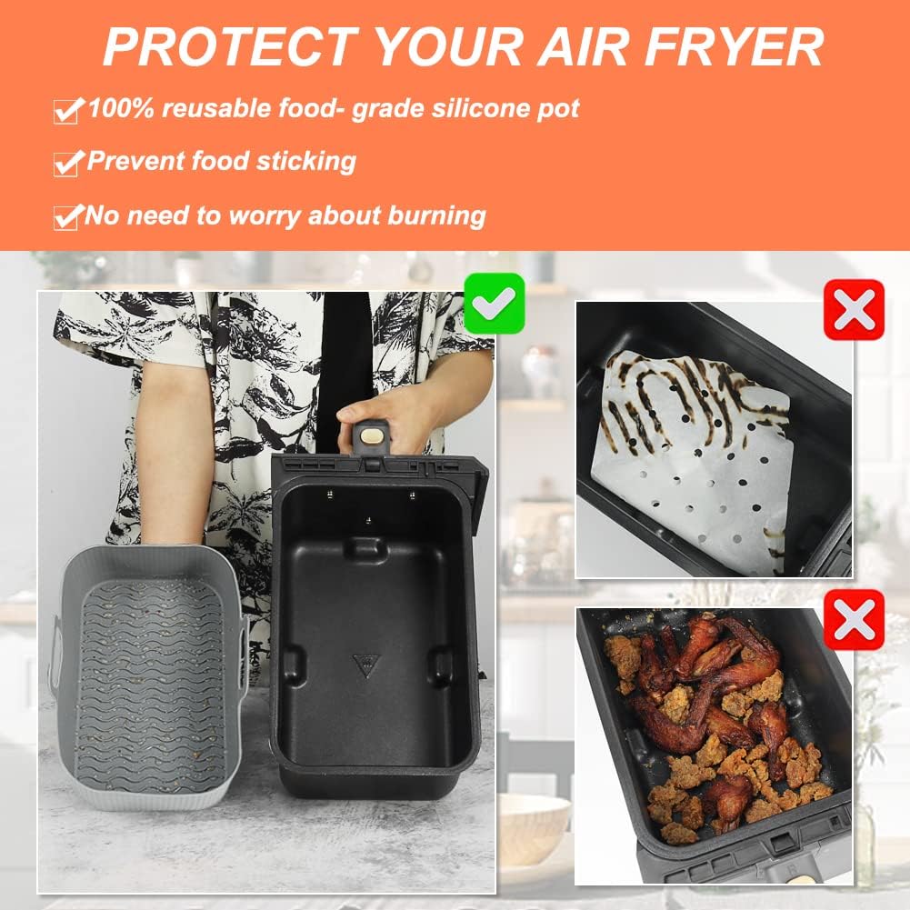 YQL Air Fryer Silicone Liner for Ninja/Tower Dual/Instant Vortex, Silicone Air Fryer Liners Reusable Air Fryer Accessories for Ninja Foodi AF300UK