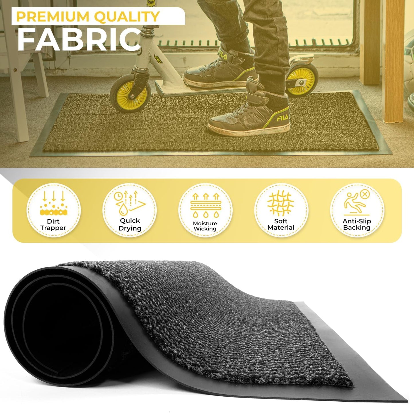BLADO Washable Door Mats Indoor & Outdoor - Non-Slippery Heavy Duty - Stylish & Large Rubber - Perfect Dust Grabbing Doormat (Anthracite, 40cm x 60cm)