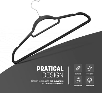KEPLIN Velvet Hangers 20 Pack - Non-Slip Clothes Hangers with Tie Bar & 360° Hook