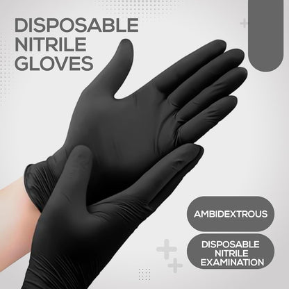 PANKTI Black Nitrile Disposable Gloves - Latex-Free, Powder-Free, Pack of 100, Strong and Puncture (Large)
