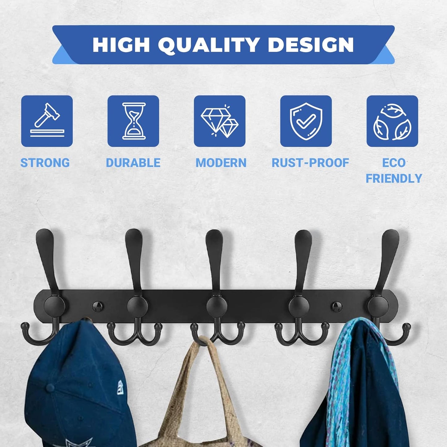 GlazieVault Coat Hooks for Wall - Stainless Steel Coat Racks (2 Pack)