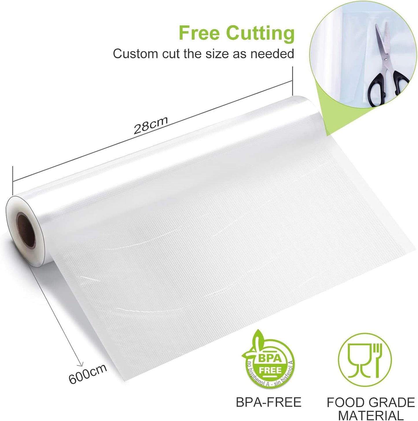 Bonsenkitchen Vacuum Sealer Rolls Bags, 2 Packs 28 cm x 600 cm Storage Bags (Total 12 m), BPA Free