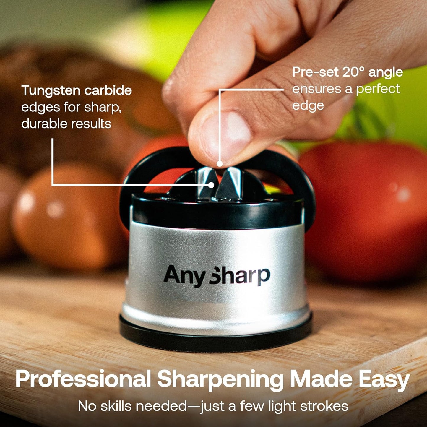 AnySharp Knife Sharpener, Hands-Free Safety, PowerGrip Suction, Safely Sharpens All Kitchen Knives