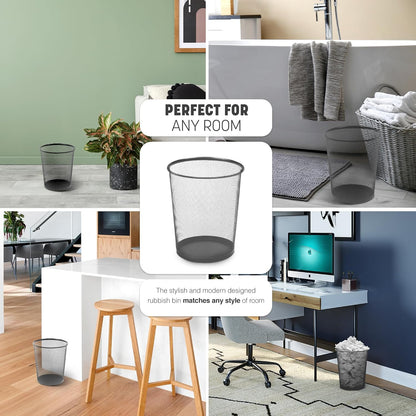 KEPLIN Round Trash Can Bin - 1 Pack Black Non-slip Mesh Bins | Waste Paper Bin