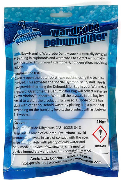 ANSIO Wardrobe Dehumidifier Hanging Bags Pack of 12 Moisture Absorbers, Trap, Condensation