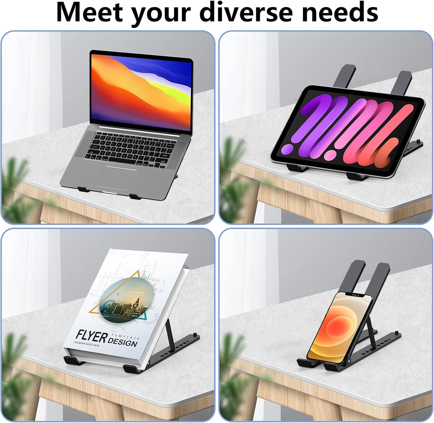 Tonmom Laptop Stand for Desk, Adjustable Laptop Riser ABS+Silicone Foldable Lap Desk Portable Computer Holder