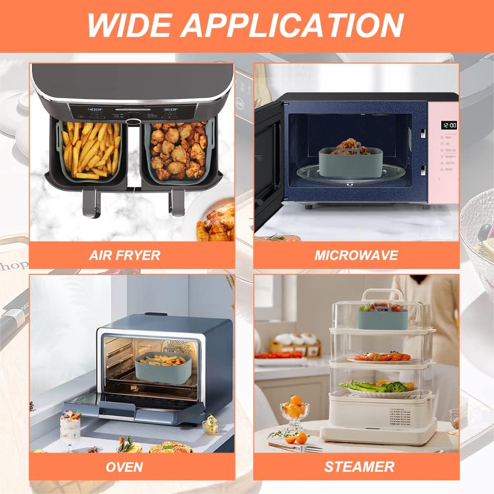 YQL Air Fryer Silicone Liner for Ninja/Tower Dual/Instant Vortex, Silicone Air Fryer Liners Reusable Air Fryer Accessories for Ninja Foodi AF300UK