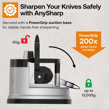 AnySharp Knife Sharpener, Hands-Free Safety, PowerGrip Suction, Safely Sharpens All Kitchen Knives