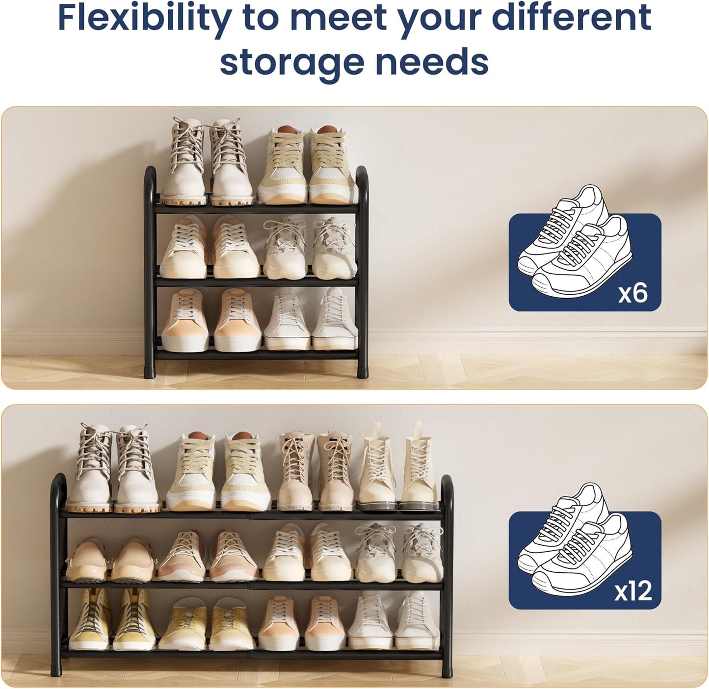 ENJOYBASICS Expandable Shoe Rack, 3 Tier Adjustable Shoe Organizer Shelf for Closet