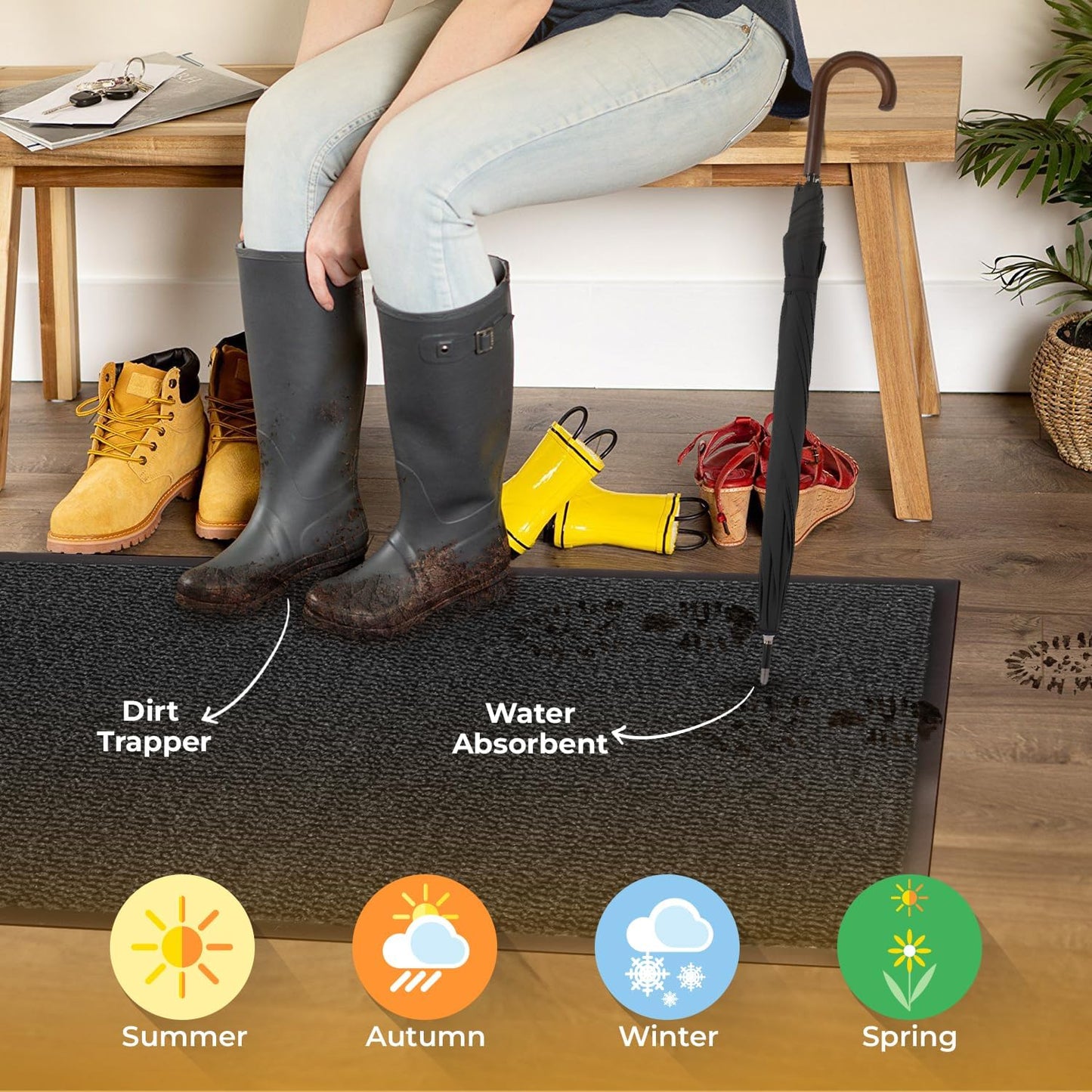 BLADO Washable Door Mats Indoor & Outdoor - Non-Slippery Heavy Duty - Stylish & Large Rubber - Perfect Dust Grabbing Doormat (Anthracite, 40cm x 60cm)