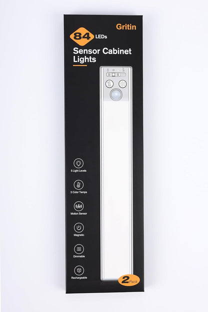 Gritin Under Cabinet Kitchen Lights-84 LED Super Bright,3-Color&5-Brightness,4 Modes,Motion Sensor