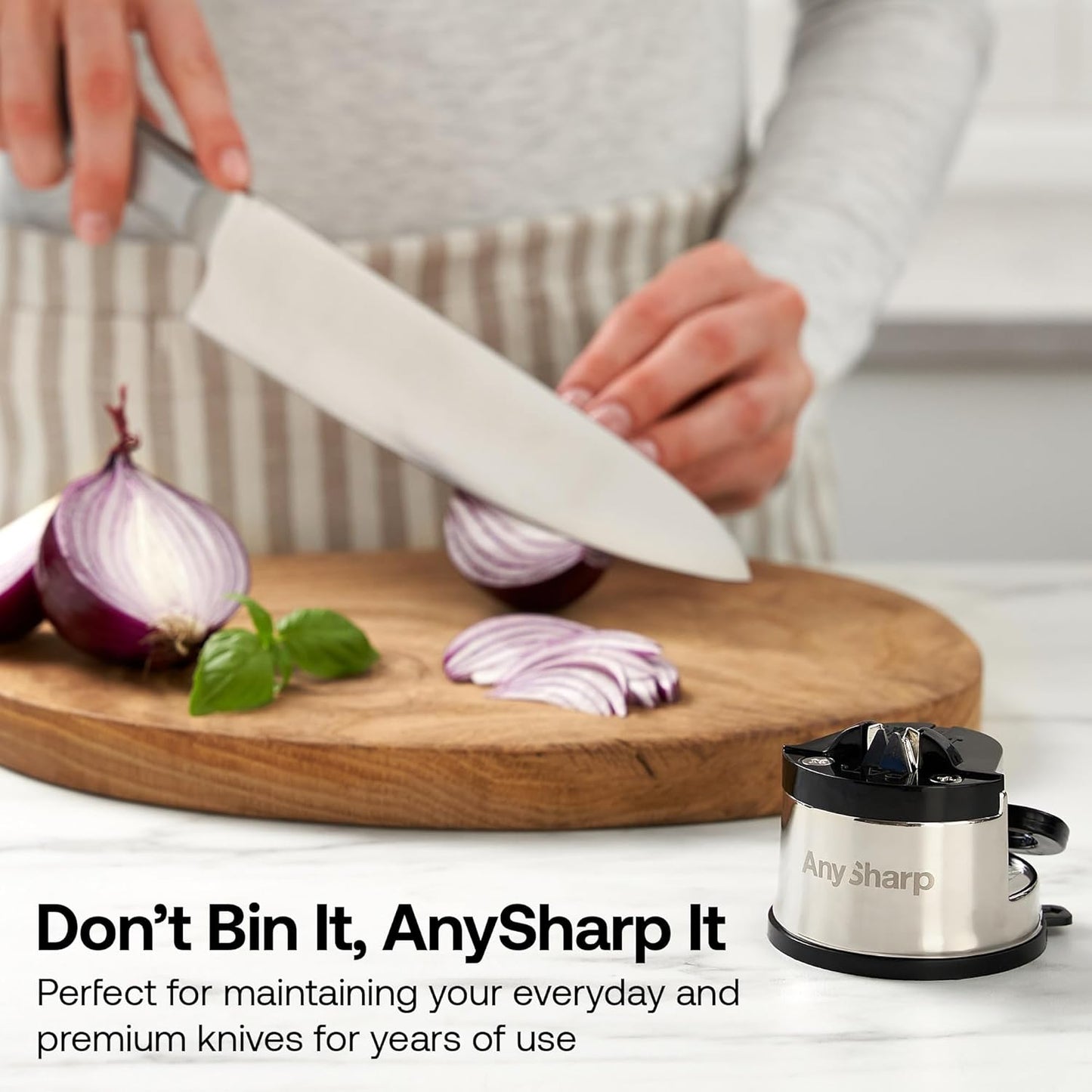 AnySharp Knife Sharpener, Hands-Free Safety, PowerGrip Suction, Safely Sharpens All Kitchen Knives