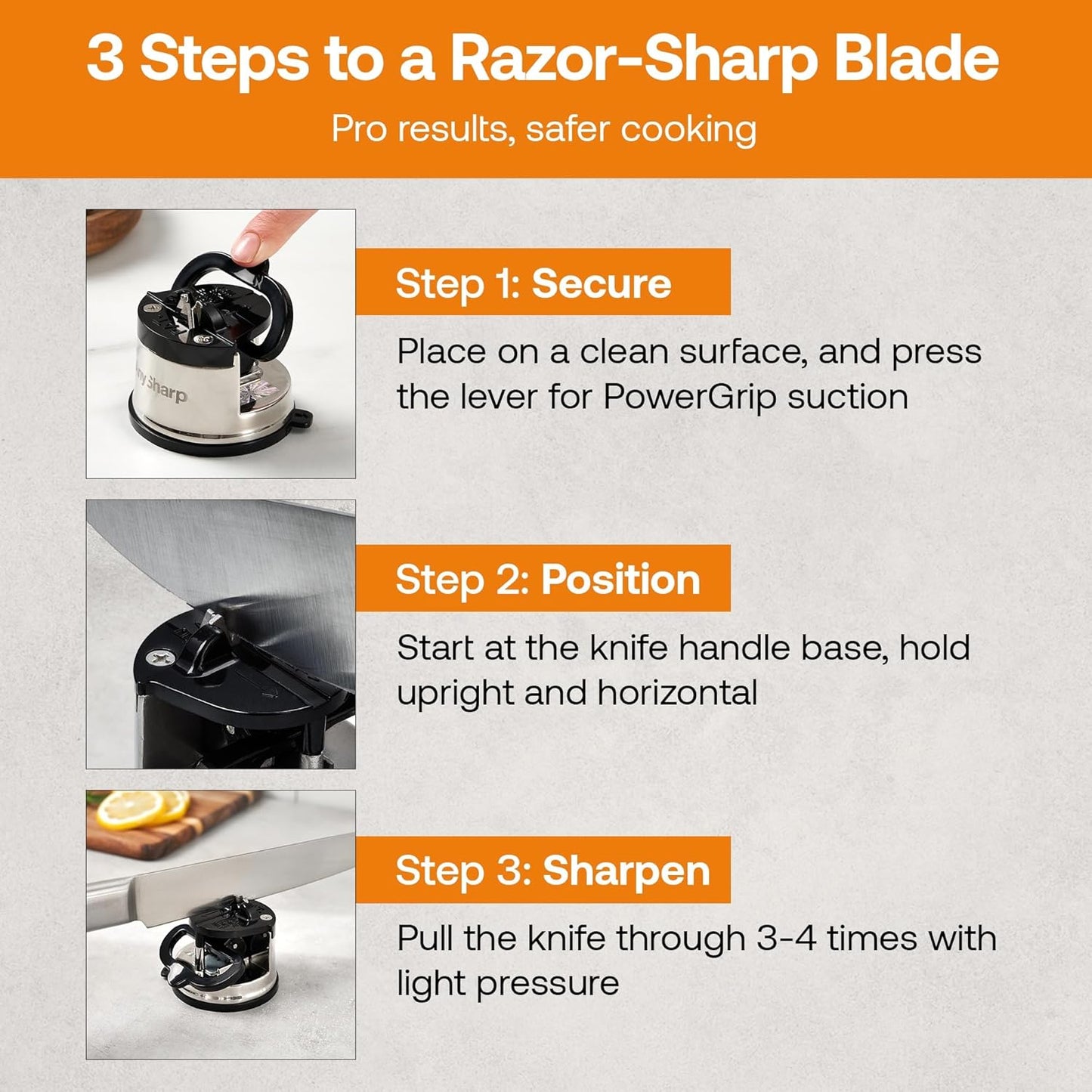 AnySharp Knife Sharpener, Hands-Free Safety, PowerGrip Suction, Safely Sharpens All Kitchen Knives